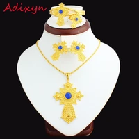 latest blue stone ethiopian cross set jewelry necklacependantbangleearringring 24k gold color african bridal wedding sets
