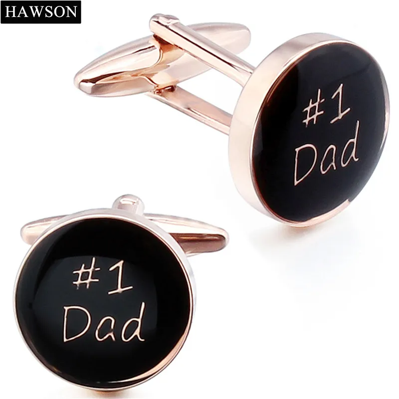 

Rose Gold Color Cufflinks Tie Clip Set Fashion Black Enamel NO.1 Dad Cuff links Best Gift for Father