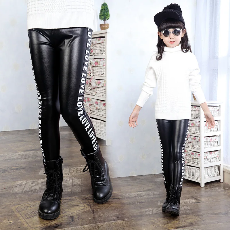 Кожаные леггинсы для девочек с эластичным поясом на весну|leggings for girls|girls leather pantsbaby