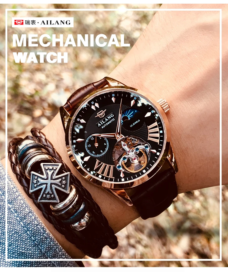 AILANG качественные мужские часы Tourbillon Мужские солнцезащитные/лунные фазный автоматический швейцарские дизельные часы Механ