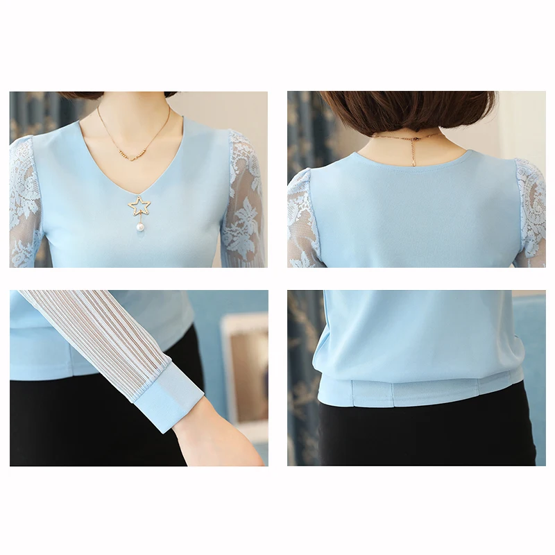 Женская блузка с длинным рукавом Повседневная элегантная шифоновая v образным