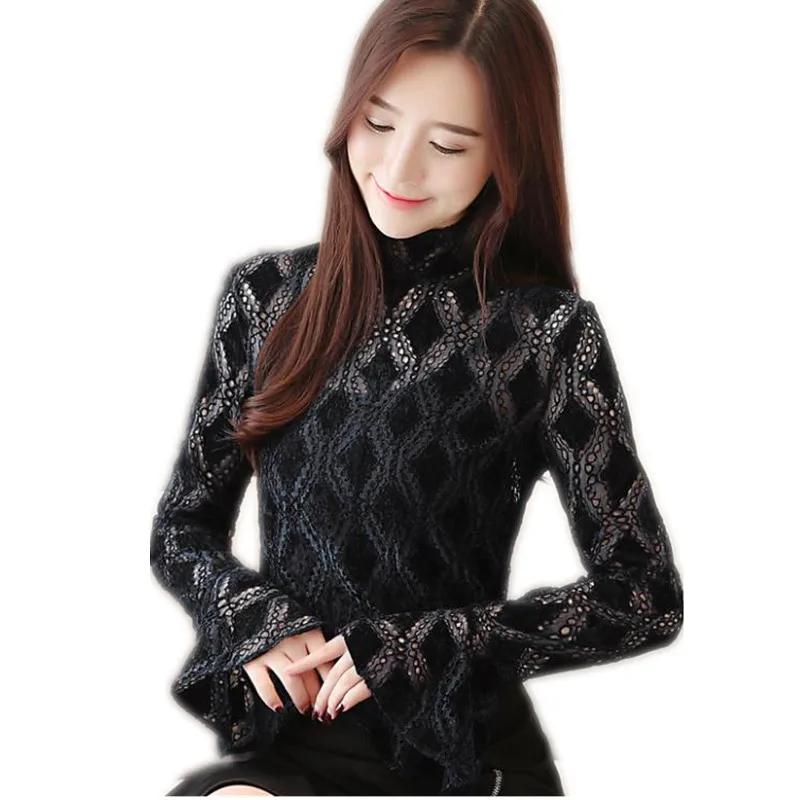 

Sexy Lace Blouses Tops Autumn 2019 Blouses Hollow Out Women Long Flare Sleeve Casual Shirts Lace Clothes Women Clothing Q1221