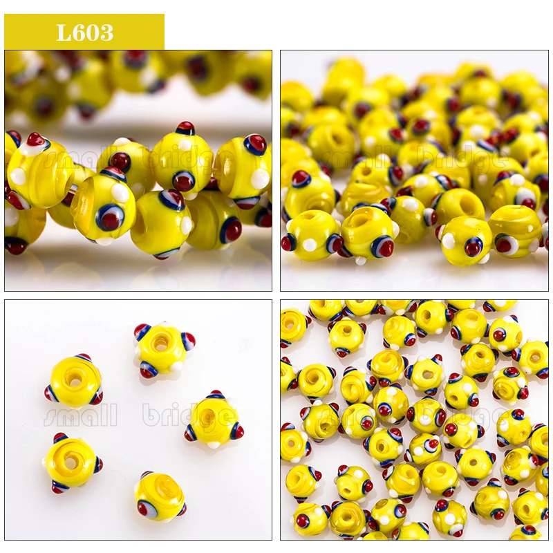 10 мм муранское желтое стекло Lampwork бисер материал для ювелирных украшений декоративные Perles с отверстием круглые разделительные бусины оптом L602