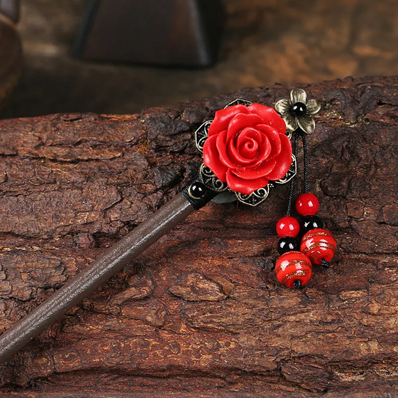 Yanting лаковые красные цветочные палочки для волос женщин Этнические украшения