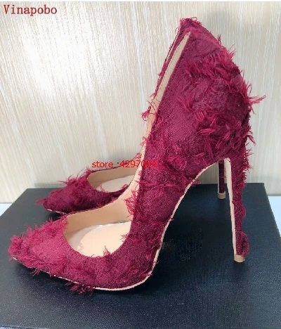Модная шерстяная бахрома; зеленые туфли-лодочки на высоком каблуке; вечерние женские свадебные туфли на шпильке; брендовые босоножки на высоком каблуке; Размеры 35-43 - Цвет: 8cm