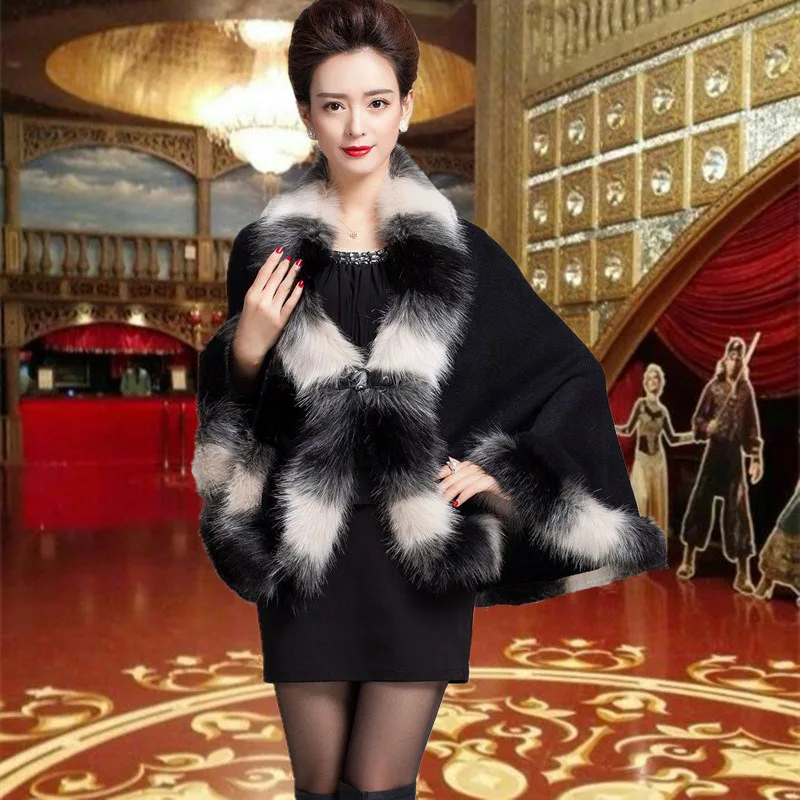 Новинка 2020 модная шерстяная кашемировая накидка из искусственного лисьего меха