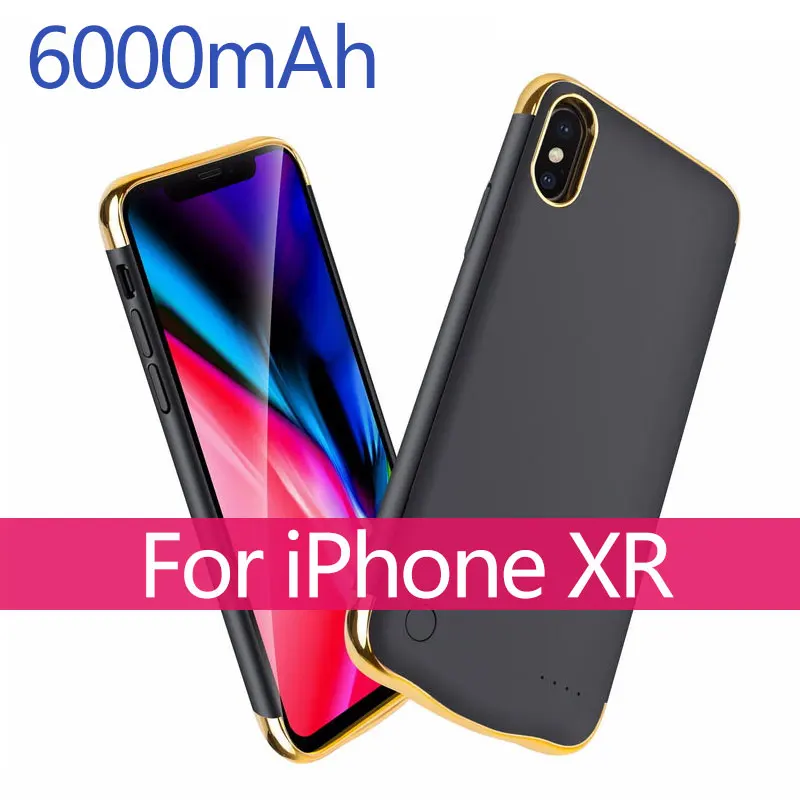 XR Black Батарея чехол для iPhone X XR XS xsmax 5500/6000 мА/ч, внешняя Батарея Зарядное устройство чехол резервного копирования Мощность банк Портативный Мощность зарядный чехол - Цвет: XR Black