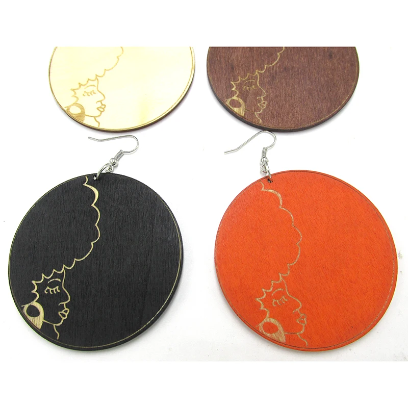 Бесплатная Доставка! 2017 натуральные афро волосы девушка деревянные серьги можно