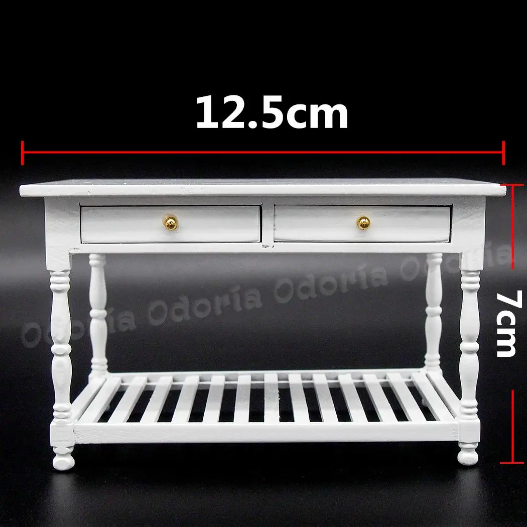 Миниатюрный деревянный белый стол Odoria 1:12 с 2 рабочих ящиками мебель для шкафа