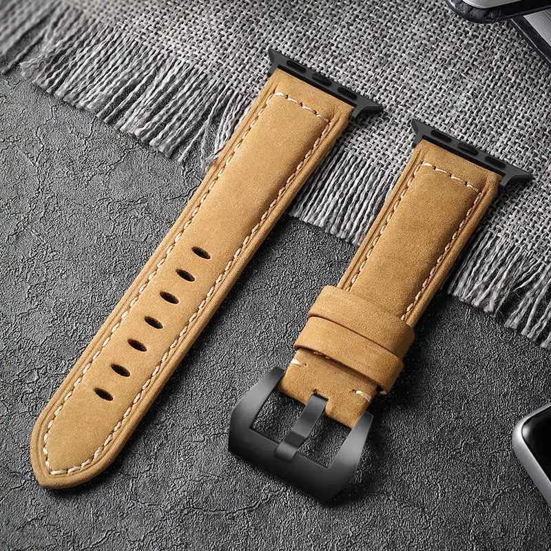 Black-Light Yellow STJ ремешок для часов из воловьей кожи ручной работы для Apple Watch 42 мм 38 мм и Apple Watch Series 4 3 2 1 ремешок для iWatch 44 мм 40 мм браслет - Цвет ремешка: Black-Light Yellow