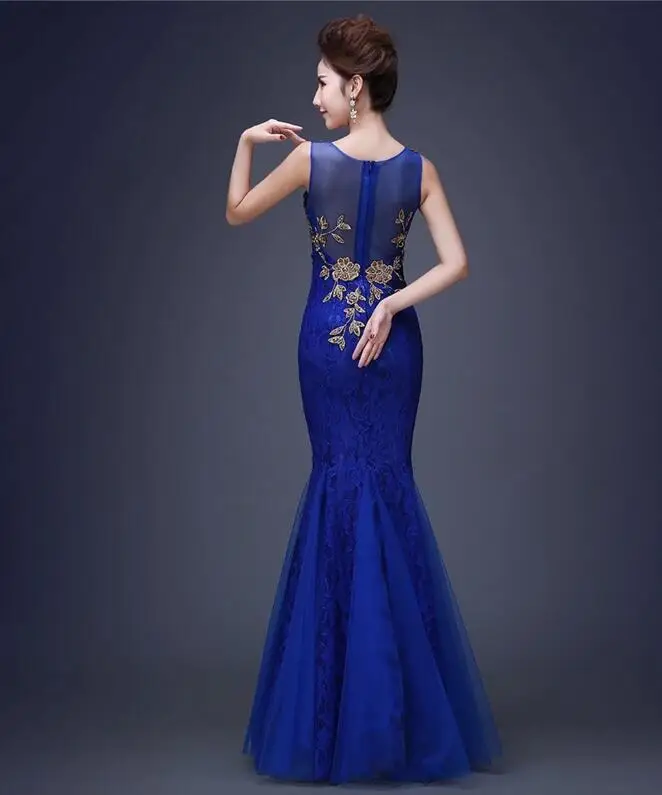 Royal Blue Mermaid Bridesmaid Dresses V-Neck Sexy Elegant Lace Tulle Maid Of Honor Wedding Guest Dress Formal Wear cheap ZB023 | Свадьбы и