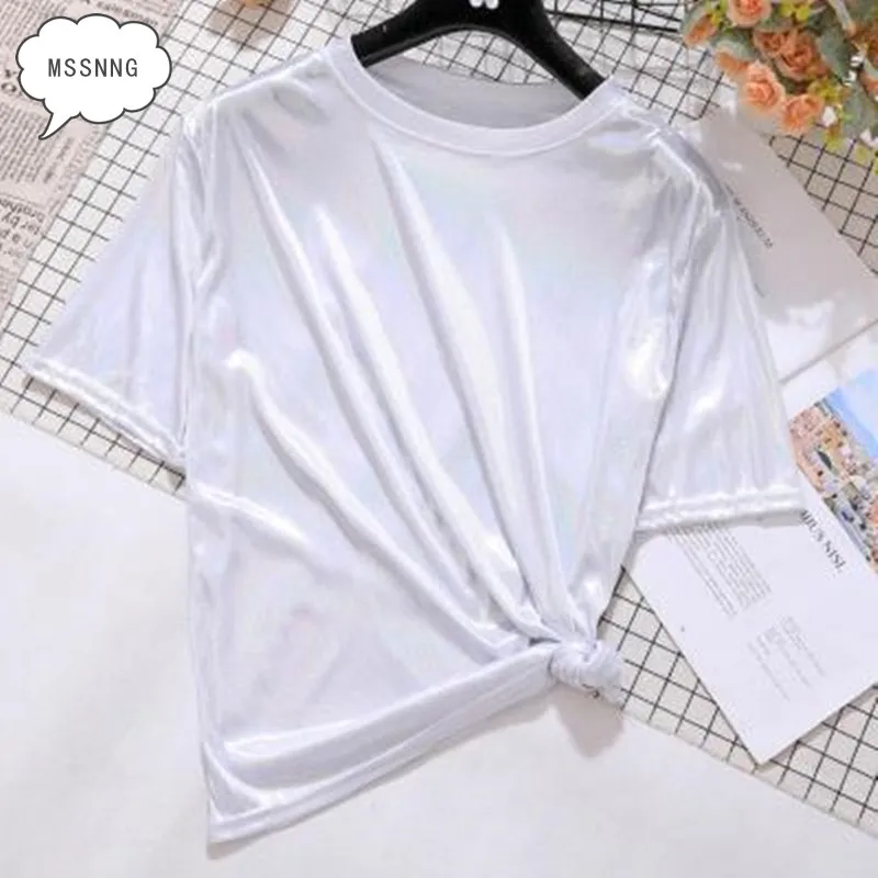 MSSNNF спортивная мода Blingbling Sugar блестящая белая футболка с короткими рукавами