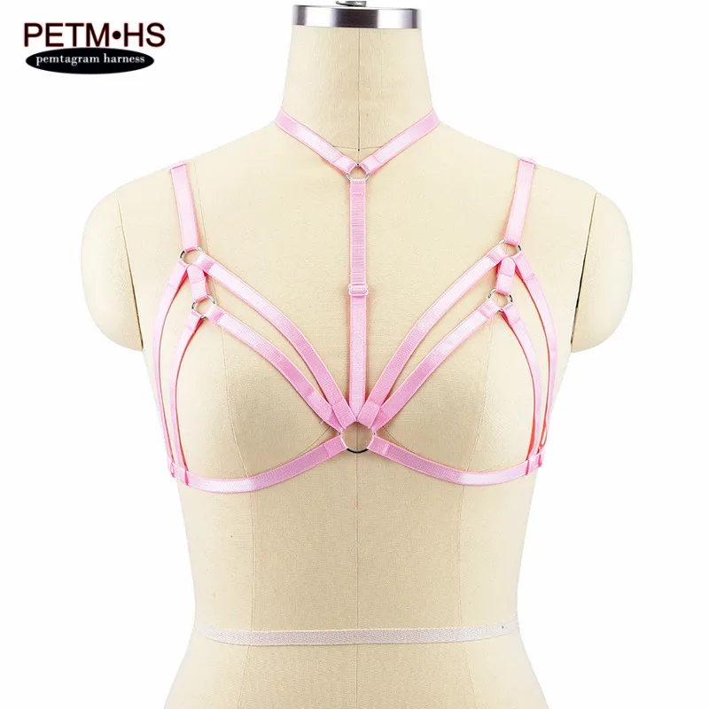 Pink O0499 Розовый жгут нижнее белье клетка бюстгальтеры Эластичный Бандаж Нижнее белье Регулировка ремешками Топы открытые Бюстье готические подвязки в стиле Харадзюку пояс рейв одежда - Цвет: Pink O0499