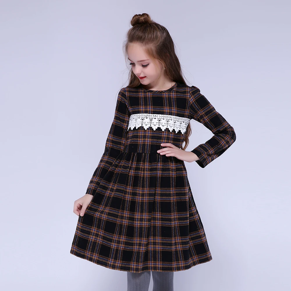 Kseniya kids/детские зимние платья для девочек; хлопковое кружевное платье в клетку с длинными рукавами в европейском и американском стиле; праздничное платье принцессы для девочек