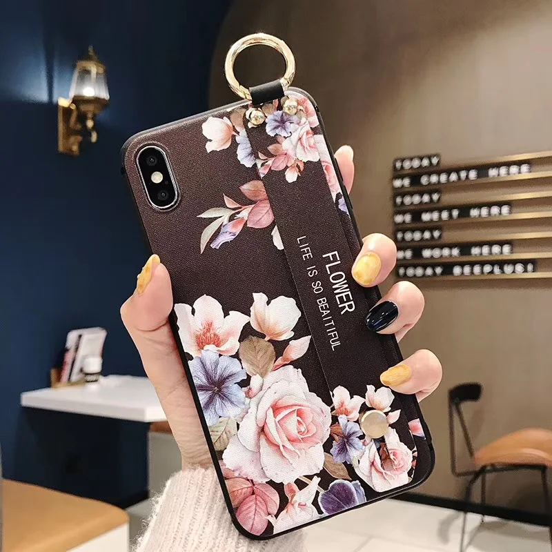 499 Ремешок на запястье Мягкий ТПУ чехол для телефона для Xiaomi mi A1 A2 5X6X8 9 Красный mi K20 4X Note 5 5A 6 7 Pro Чехол s цветок стенд держатель Крышка - Цвет: 499
