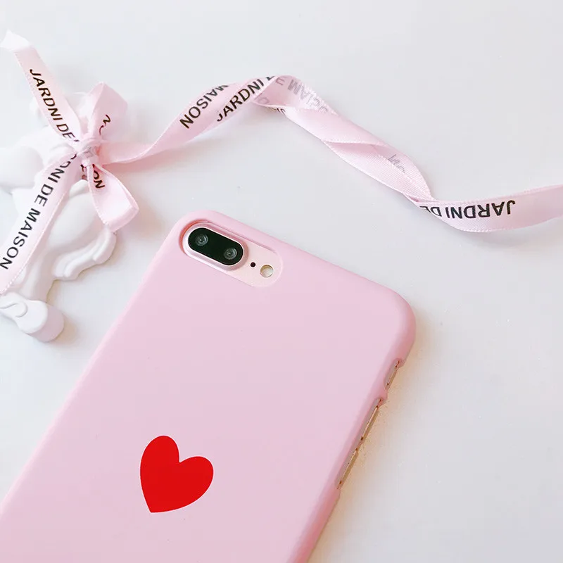 Cute love heart Pink Matte cartoon Hard PC Cover for iPhone 6 6splus 7 7plus 8 8plus coque iphone s Back Capa Fundas |