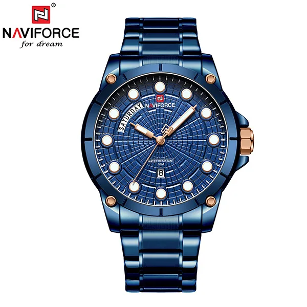 BlueNoBox NAVIFORCE Брендовые повседневные часы с датой, роскошные коричневые мужские часы из нержавеющей стали, мужские наручные часы, спортивные часы, мужские часы - Цвет: BlueNoBox