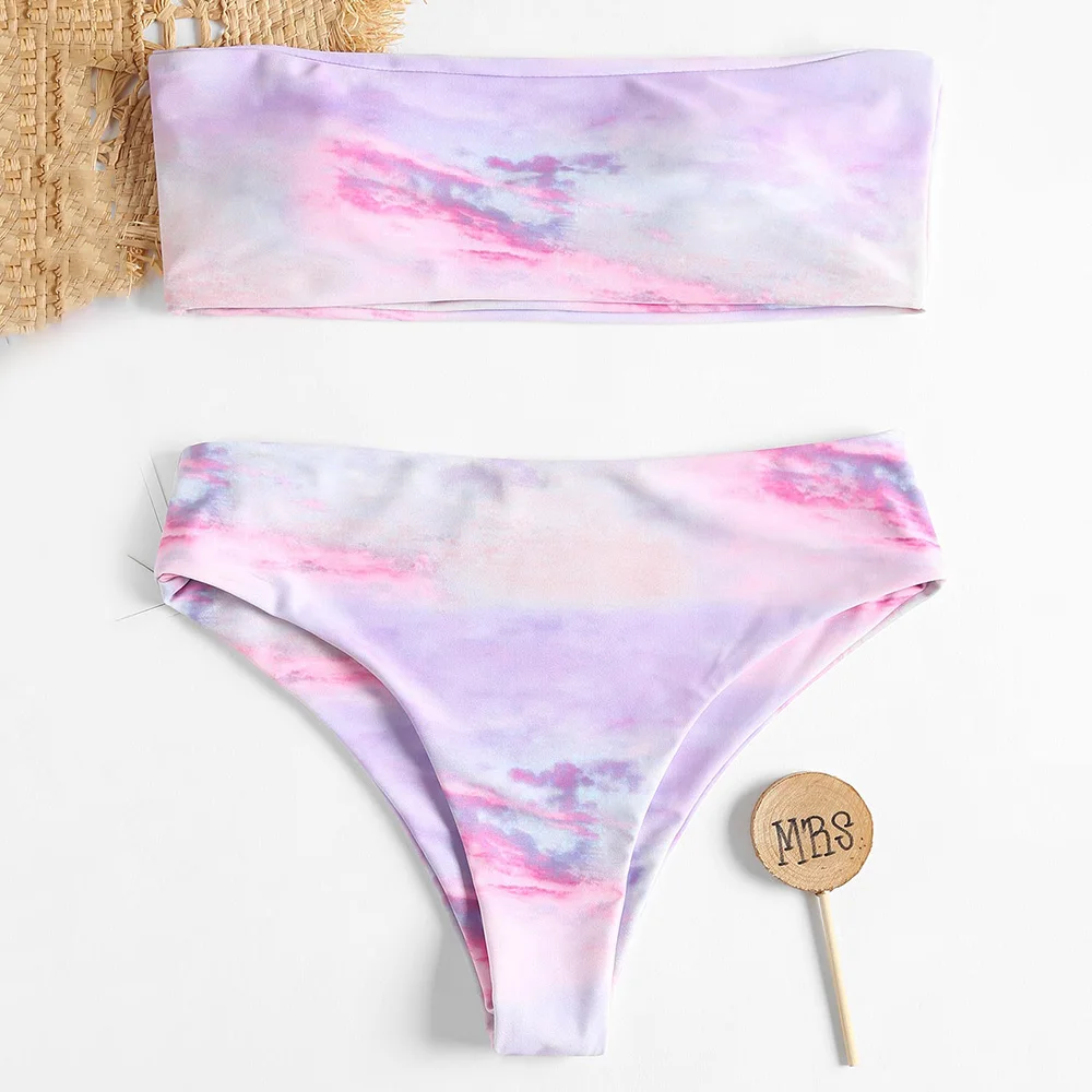 ZAFUL Женские Окрашенные Повязка Бикини Set Ombre без бретелек Топ Купальники Леди