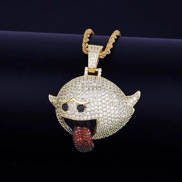 Летающий призрак хип-хоп кулон с теннисной цепочкой Золото Серебро Цвет Bling кубический циркон мужские ожерелья ювелирные изделия для подарка - Окраска металла: gold