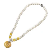 transparent yellow pearls with white luster connected to orange copper 256 mm pendants 8 9 mm natural pearl necklace