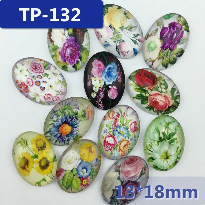 

ZEROUP 13x18mm oval photo glass cabochon mixed patterns fit pendant base setting for flat back jewelry embellishment 50pcs/lot