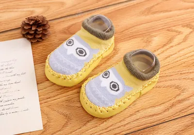 6colors Fox Cartoon printing footwear Floor Socks Faux Leather walking kid infant boys girls winter warmer for children