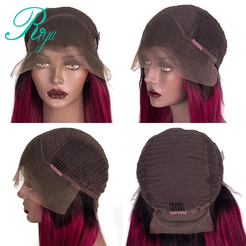 Riya Hair# 1B/99J цвет бразильские человеческие волосы парик с Омбре цвет красного вина фронтальные человеческие волосы парики с волосами младенца бордовый парик