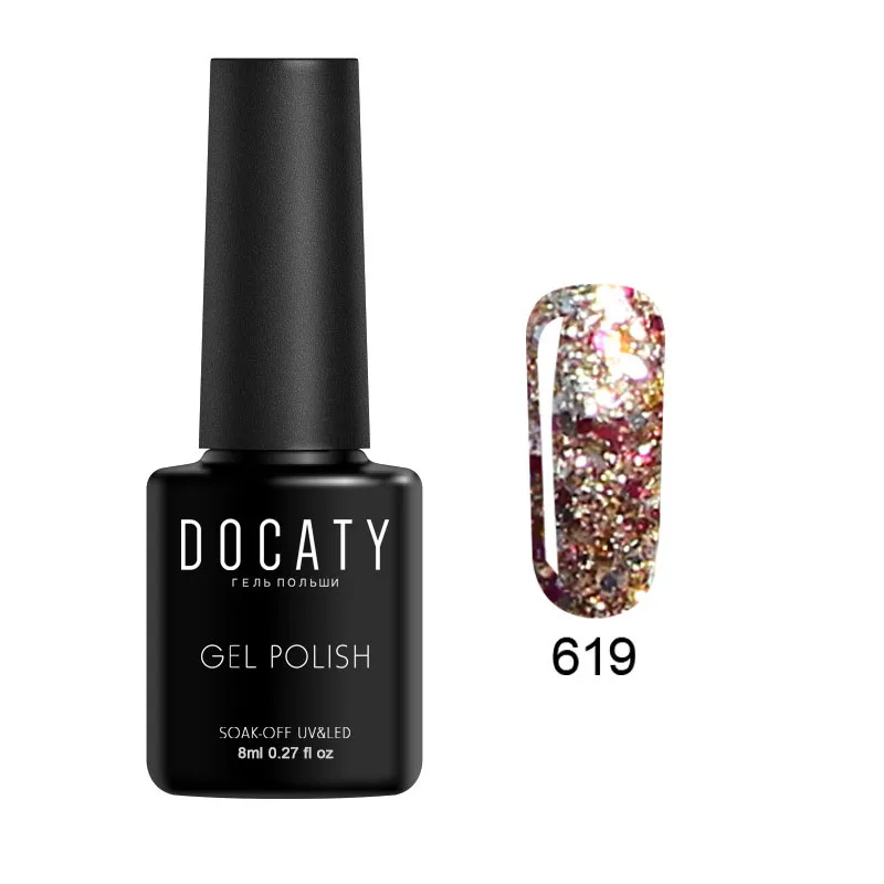 619 Docaty гель-лаки для ногтей с бриллиантами блестящий Светодиодный УФ-Гель-лак Блестящие Блестки Гель-лак для ногтей Vernis Полупостоянный Гель-лак - Цвет: 619