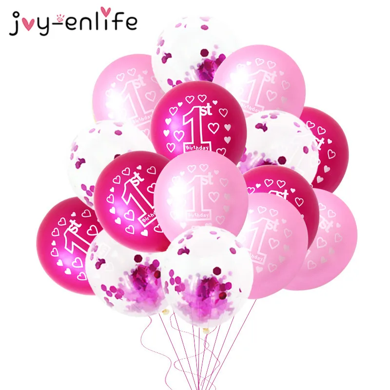15pcs Balloons 10 шт. розовые 1-е шарики ко дню рождения 1 год первый день рождения украшения латексные шары воздушные шары для детского душа девушка пользу - Цвет: 15pcs Balloons