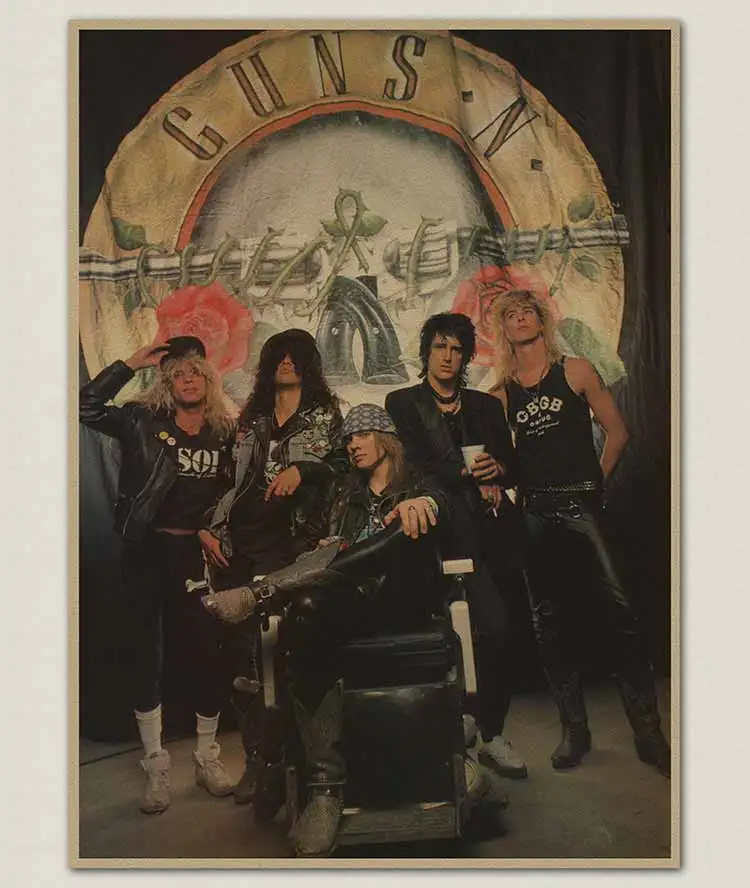 Розовый The guns N 'roses N' Roses Gnr крафт-бумага плакат ретро рокеры декоративная живопись плакаты винтажная Наклейка на стену - Цвет: Розовый