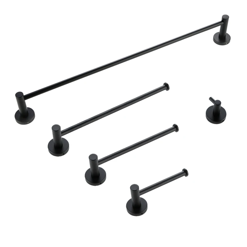 5 piece Set Современный набор оборудования для ванной, черный матовый крепящийся бумажный халат, настенный держатель для рулонов, держатель для полотенец, аксессуары для ванной комнаты - Цвет: 5 piece Set