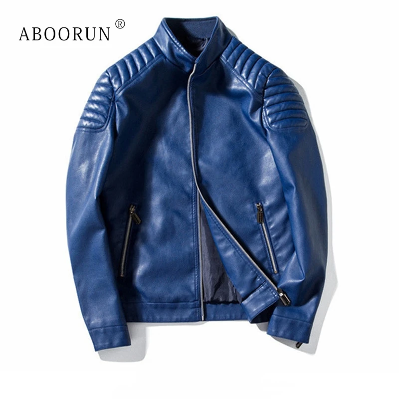 Мужские Кожаные Мотоциклетные Куртки ABOORUN однотонные плиссированные из