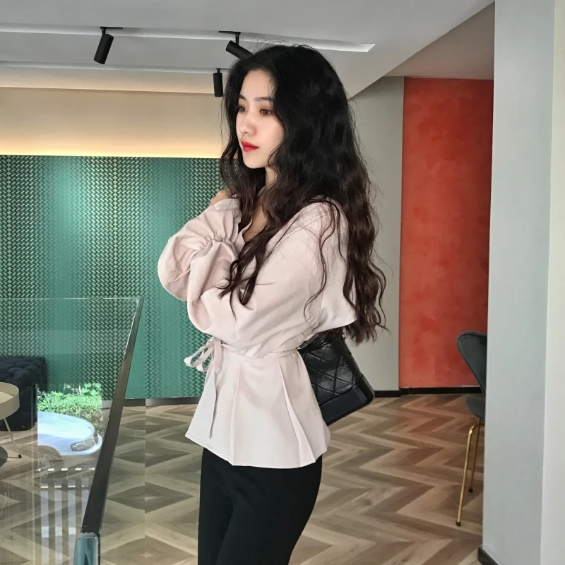 2018 осень Для женщин рубашки новый Винтаж Стиль свободные бинты Flare рукавом