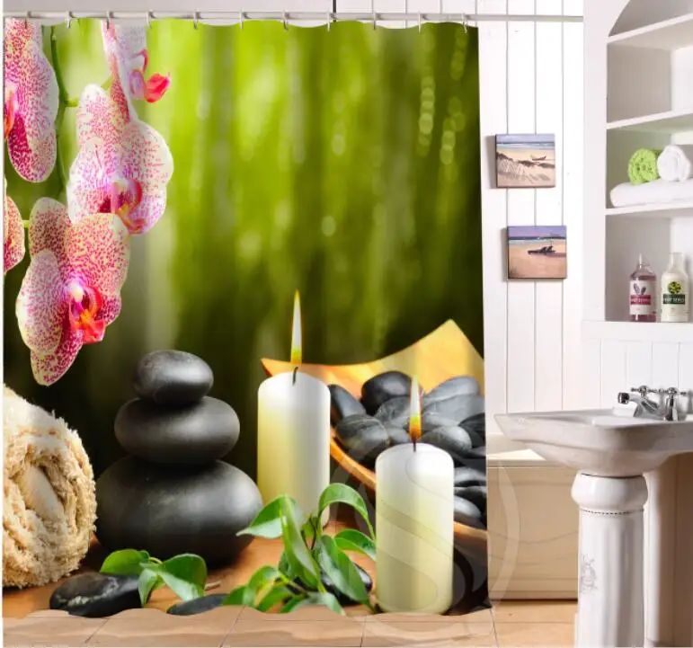 Zen stone Ретро Мультфильм Пользовательские Душ Занавес Ванны Водонепроницаемый