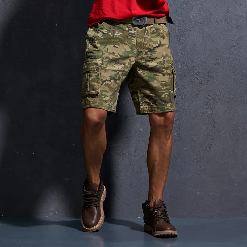 

Men Summer Beach Sports Travel Camouflage Cargo Shorts Male Outdoor Climbing Cycling Military Training Knee Length Short Trouser