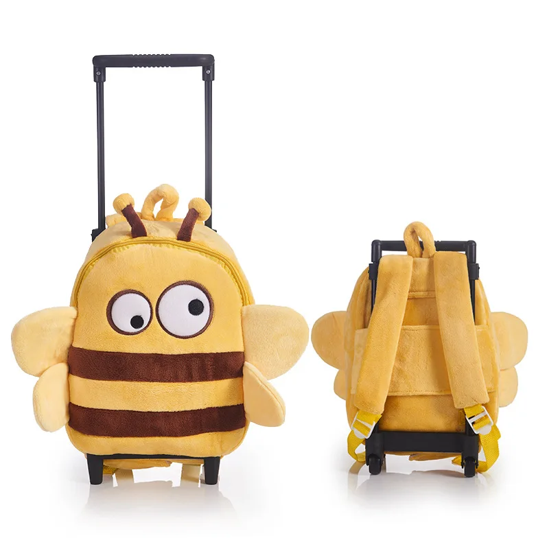 yellow bee Школьный рюкзак с колесами для детей, Сова, пчела, Лев, студенческие рюкзаки, рюкзак для мальчиков и девочек в детский сад, повседневная сумка на колесиках H221 - Цвет: yellow bee