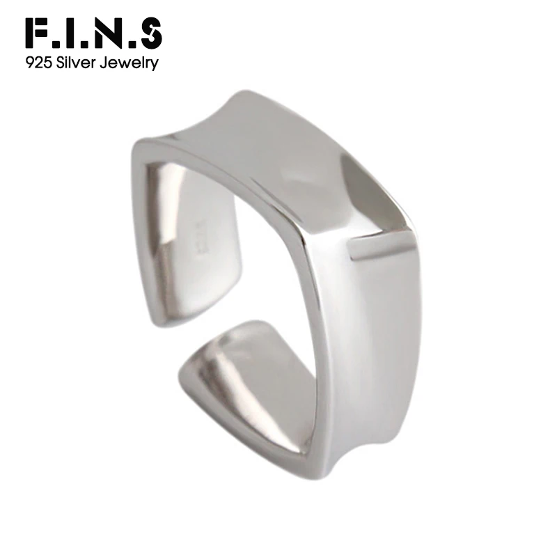 F.I.N.S Настоящее серебро 925 проба кольца для пальцев гладкие широкие регулируемые Квадратные Кольца минимализм Серебро 925 кольца женские ювелирные изделия