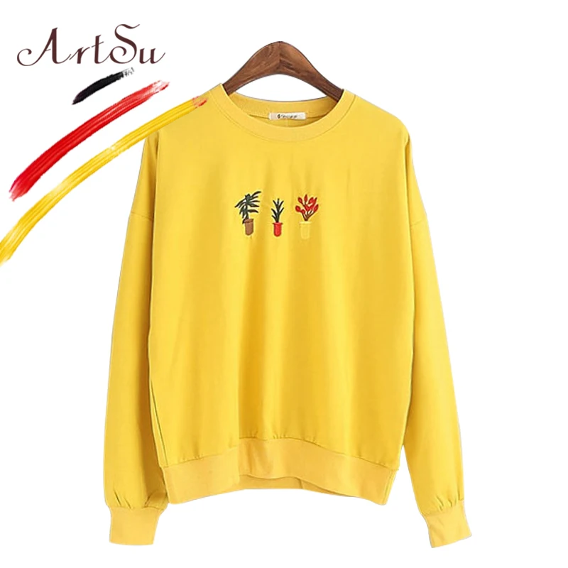 Арцу корейский хлопок с длинным рукавом Женский пуловер спортивный костюм милый