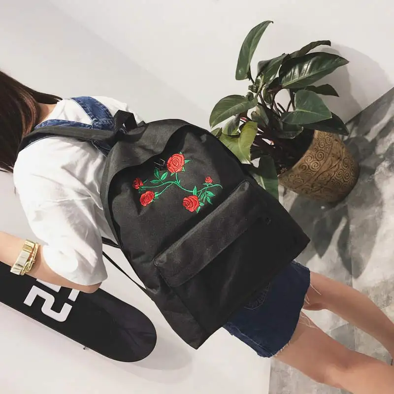 Модный женский рюкзак Harajuku с вышивкой розы дорожный для школьников и студентов