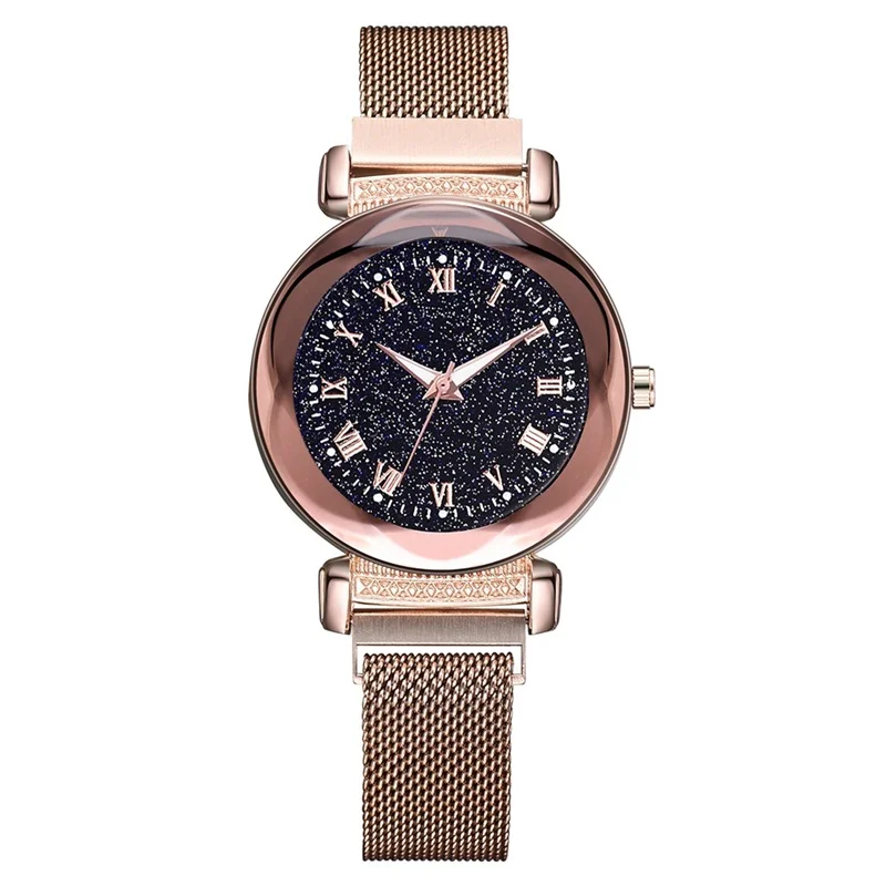 Rose gold Женские модные роскошные часы из нержавеющей стали с магнитной пряжкой на ремешке, Геометрическая поверхность, светящийся Римский циферблат, женские кварцевые часы - Цвет: Rose gold