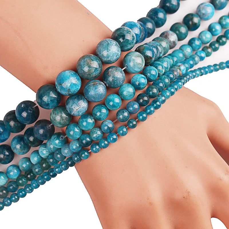 

100% Natural Precious Gem Stone Blue Ocean Apatite Sea Sediment Stone Round Beads 4 6 8 10 12MM Diy Beads For Jewelry Making