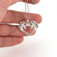 hzew new two horse head heart shape pendant necklace ancient silver color horse necklaces gift