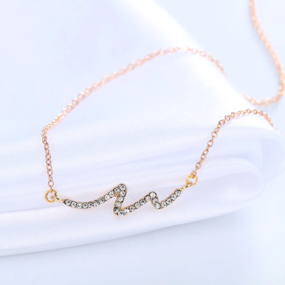 Kinitial инкрустация Кристалл ожерелье ECG электрокардиограмма Подвески волна