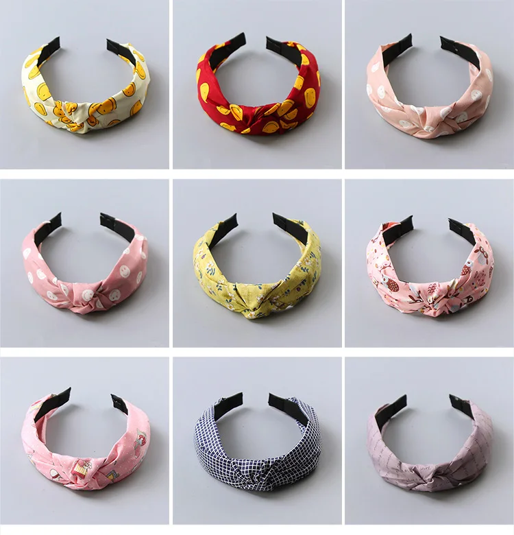 New Fashion Girls Cute Cartoon Dot Flower Smile Face Cloth Headband Kids Birthday Gifts Hairbands Hair Bands Hair Accessories
