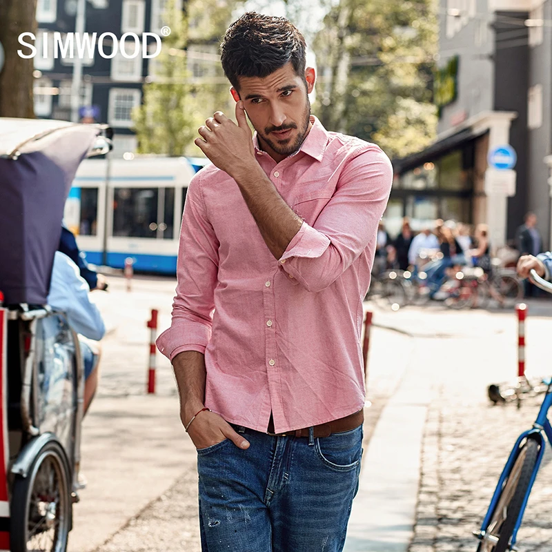 SIMWOOD 2019 рубашки домашние муж. для мужчин Оксфорд Slim Fit весна новая рубашка мужской