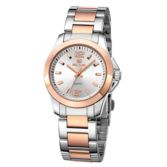 gold silver MEGIR Для женщин часы Роскошные Пару платье наручные часы Relogio Feminino часы для Для женщин Montre Femme кварцевые женские часы для любителей - Цвет: gold silver