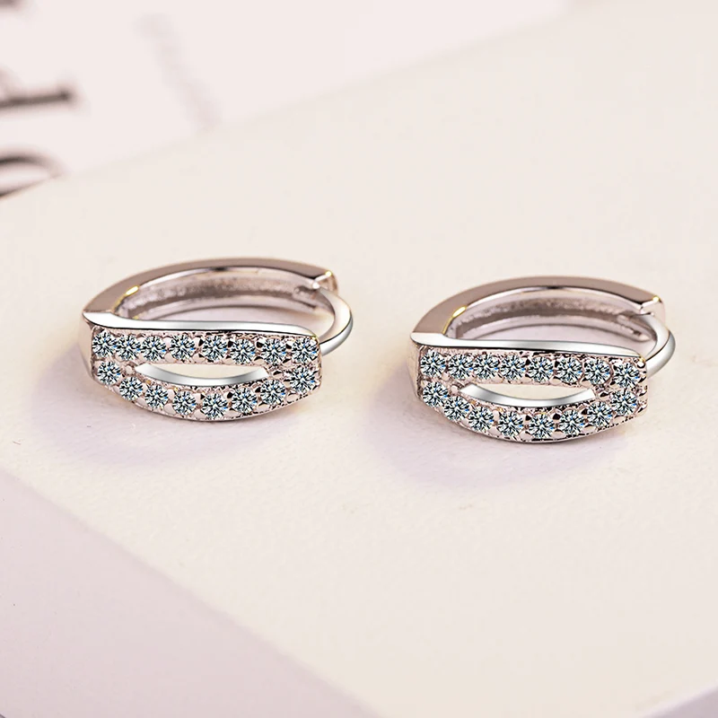 Роскошные серьги кольца для женщин в Корейском стиле с двумя рядами циркона ААА