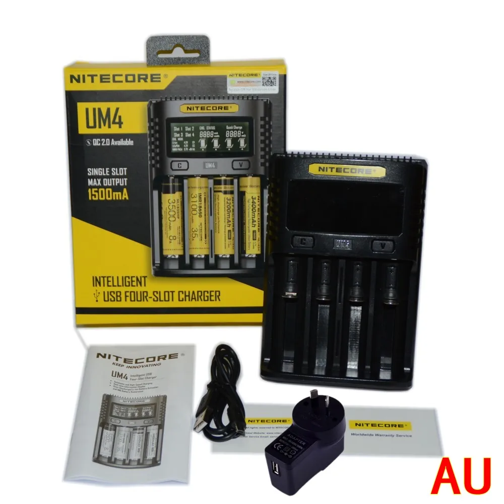 NITECOR UM4 C4 VC4 LCD Смарт зарядное устройство для литий-ионных/IMR/INR/ICR/LiFePO4 18650 14500 26650 AA 3,7 1,2 V 1,5 V батареи D4 - Цвет: AU