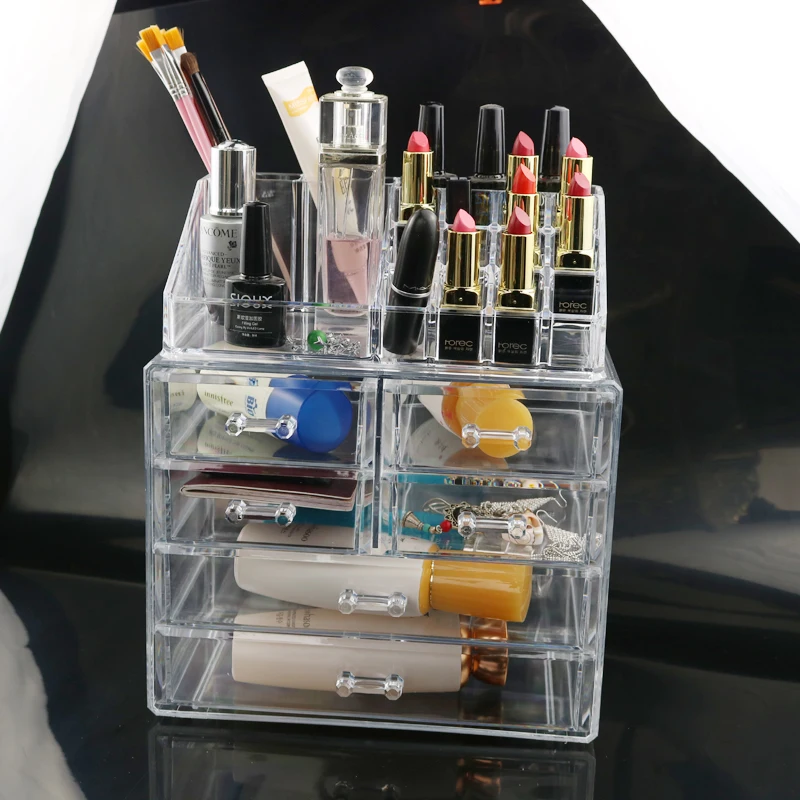 Прозрачный пластиковый органайзер для макияжа с 6 большими ящиками большая