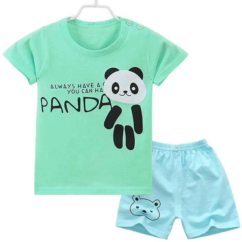 

2019 new baby boy body suit quality 100% cotton children's clothes sets summer cartoon panda kids girl clothing sets